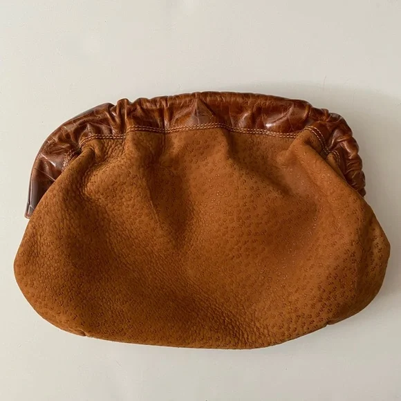 Furla Suede Vintage Brown Crossbody Gold Hardware looks like tiny cat paw prints